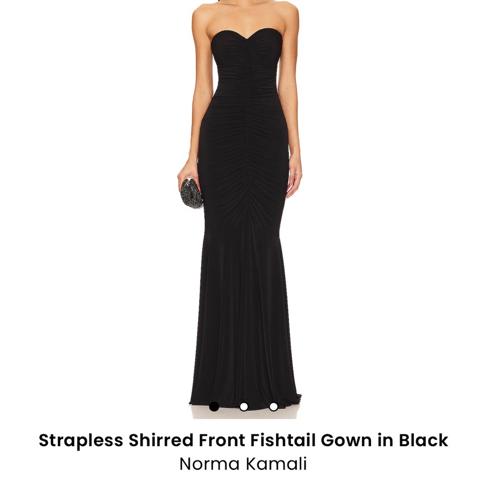 Norma Kamali Strapless Shirred Front Fishtail Gown in Black